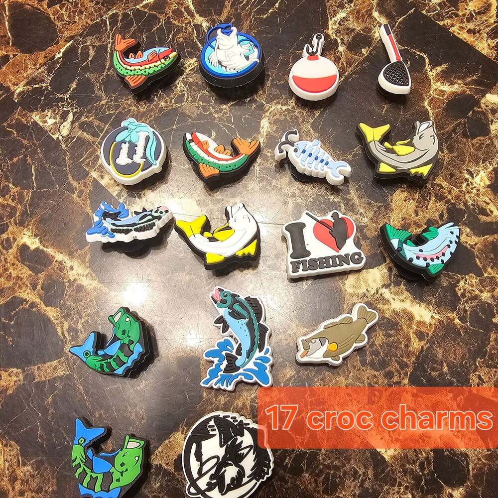 17-Piece Fishing Theme Shoe Charm Lot for Crocs & Clogs